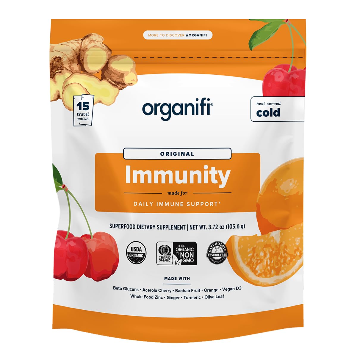 Organifi Immunity packets overview showing convenient daily immune support.