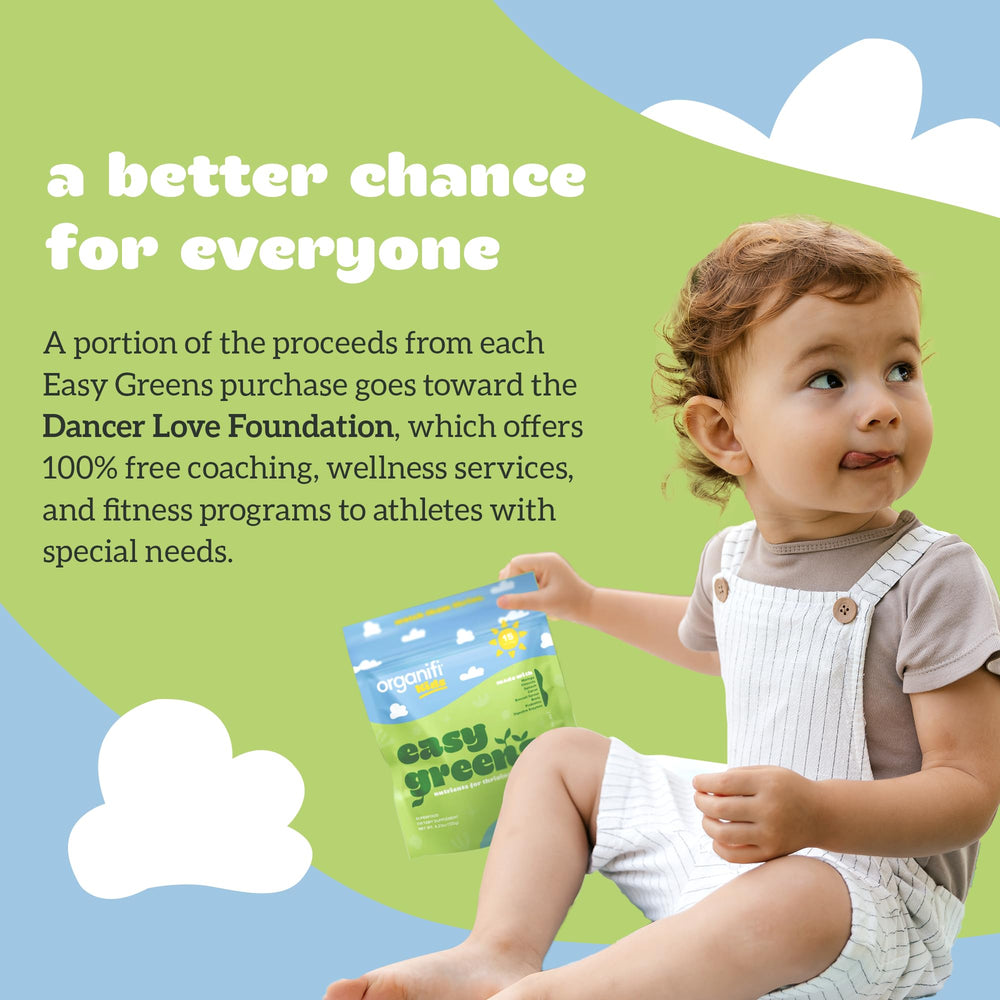 Organifi Kids Easy Greens apple flavor makes greens tasty for kids.
