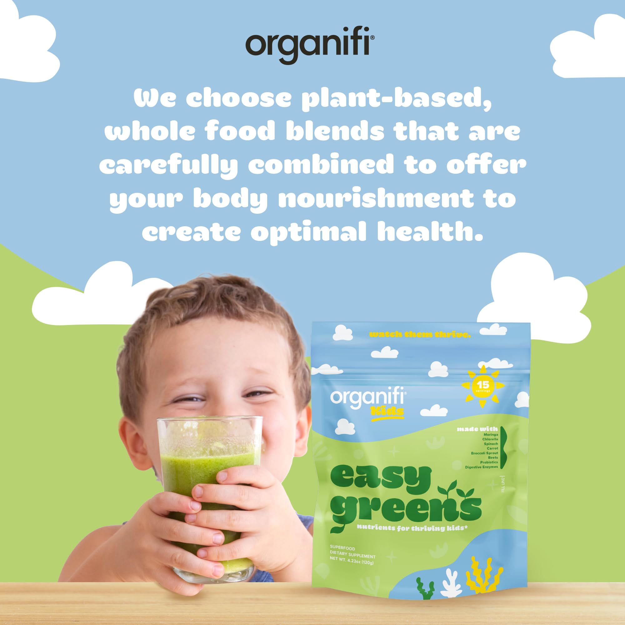 Organifi Kids Easy Greens global mission symbol emphasizes accessible nutrition.