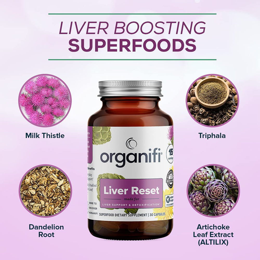 Organifi Liver Reset daily dose scene suggests simple routine.
