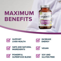 Organifi Liver Reset ingredients blend emphasizes botanicals for liver support.