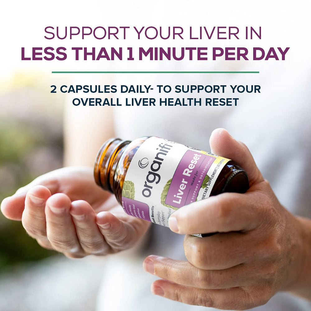Organifi Liver Reset packaging highlights brand quality and mission.