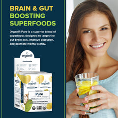 Organifi Pure Smart Packs Lemon label closeup highlighting organic ingredients.