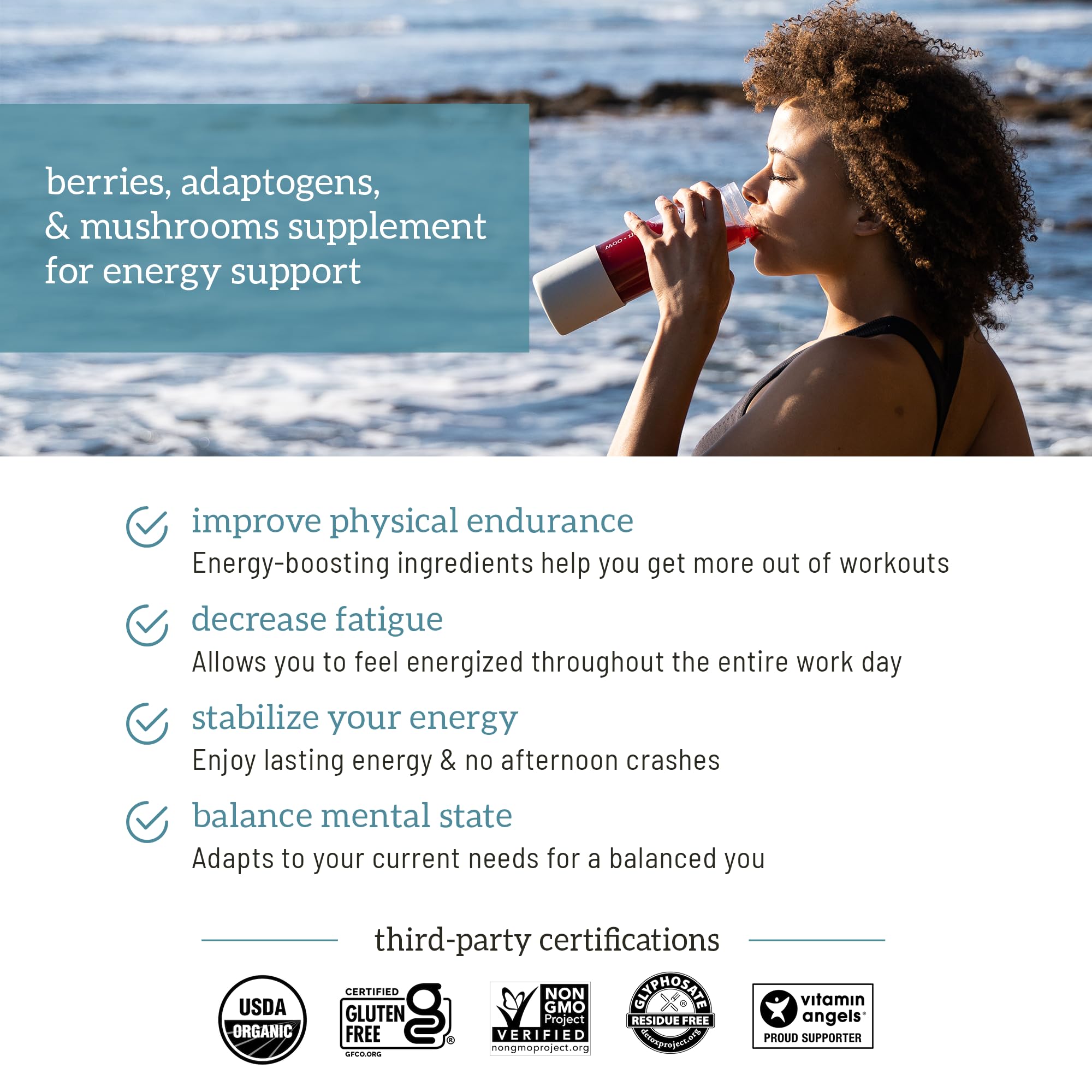 Organifi Red Juice closeup with mushrooms and lemon signaling immune and digestive support