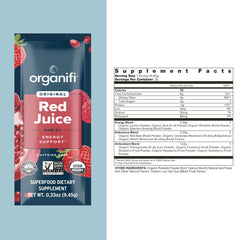 Organifi Red Juice being added to a smoothie for enhanced energy and focus