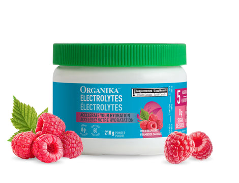 Organika Pure Electrolytes Raspberry bottle ready for sugar-free hydration on the go