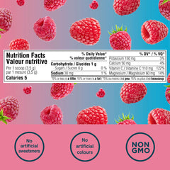 Prepared Organika Raspberry electrolyte drink in a glass with ice