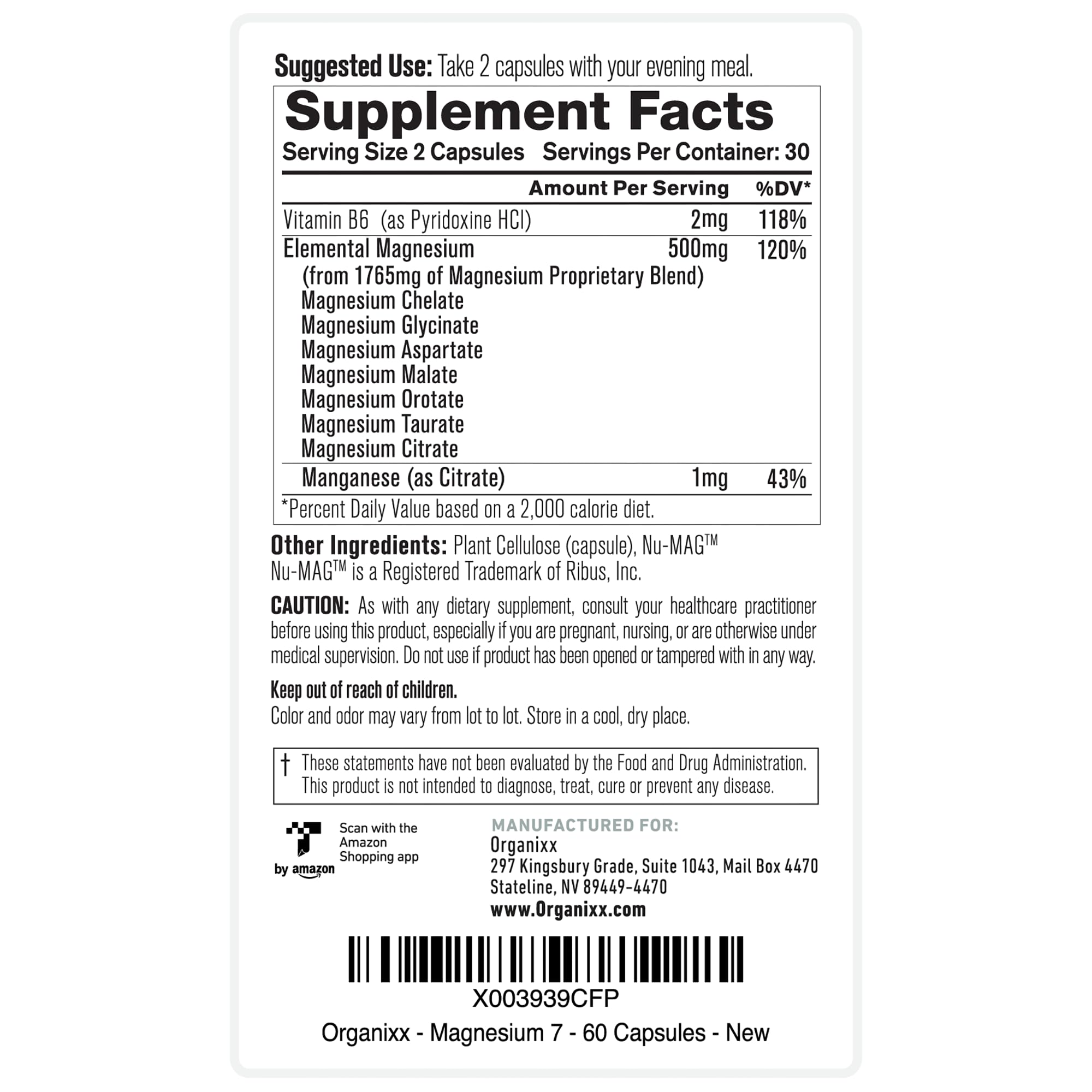 Organixx Magnesium 7 soft capsules ready to take with water.