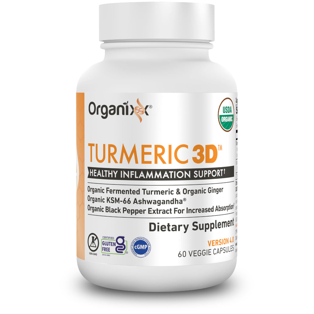 Organixx turmeric curcumin capsules prepared for daily immune and joint support.