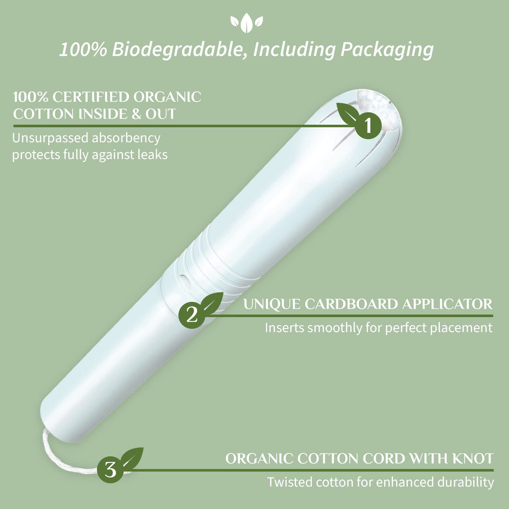 Organyc 100% organic cotton tampon texture delivers gentle absorbency for daily comfort.