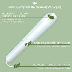 Organyc 100% organic cotton tampon texture delivers gentle absorbency for daily comfort.