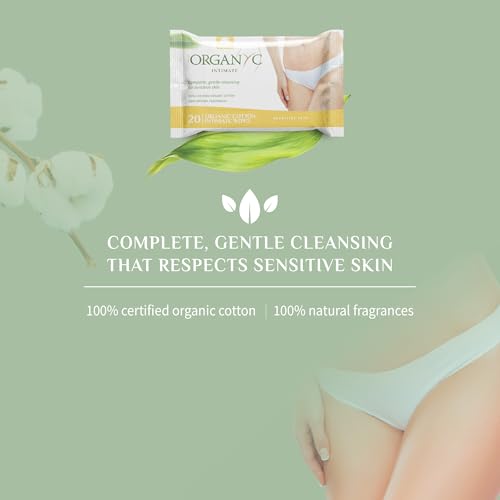Organyc organic cotton wipes close-up packaging communicates gentle, plant-based care