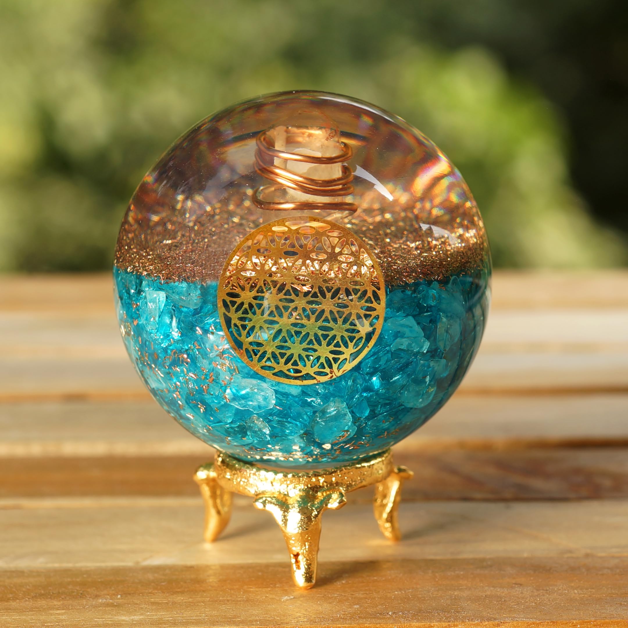 Orgonite Crystal Blue Aquamarine Ball resin-cast craftsmanship adds aesthetic calm.