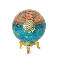Orgonite Crystal Blue Aquamarine Ball on stand boosts calm focus in workspaces.