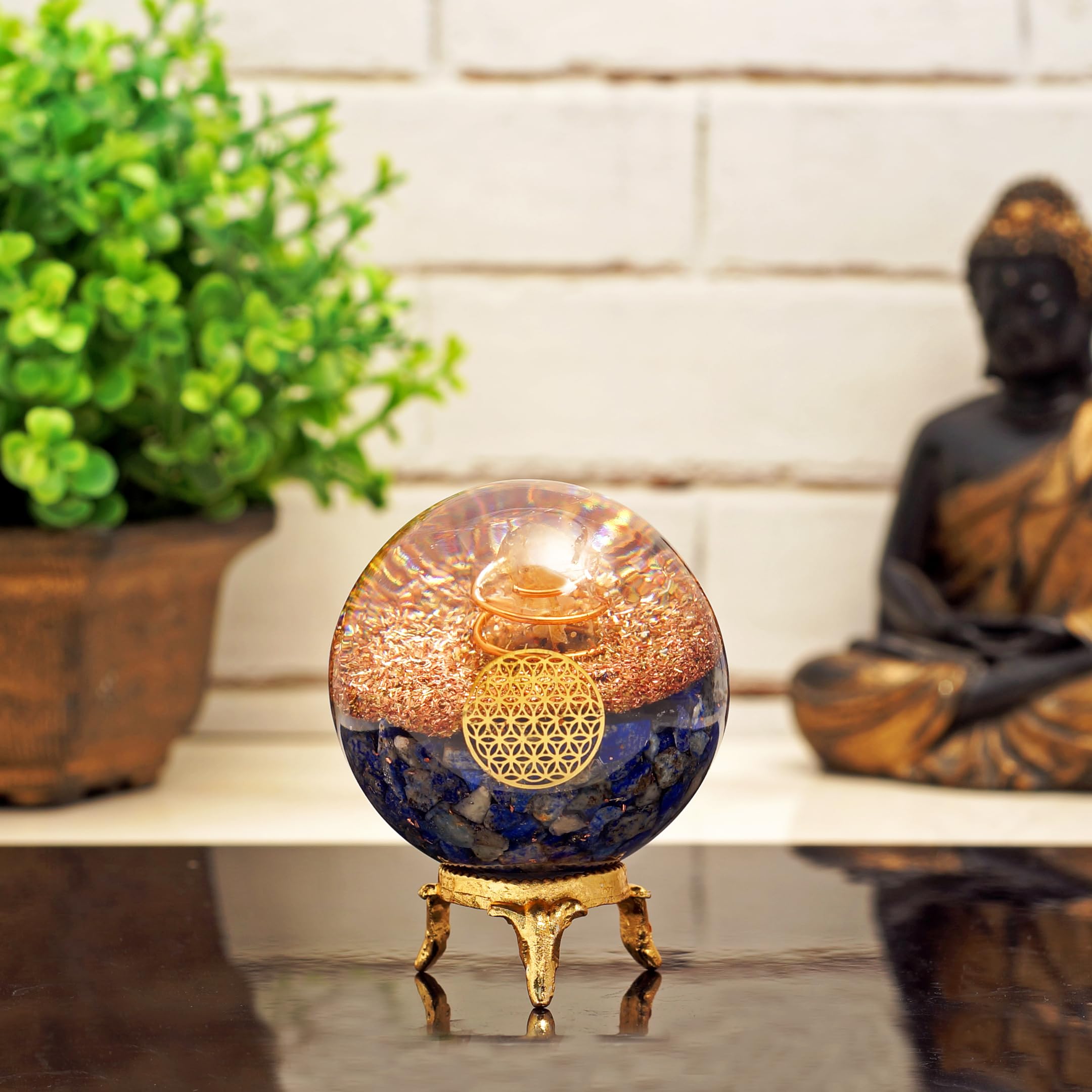 Orgonite Crystal Lapis Lazuli Ball handcrafted in India with traditional artistry and modern orgone tech.