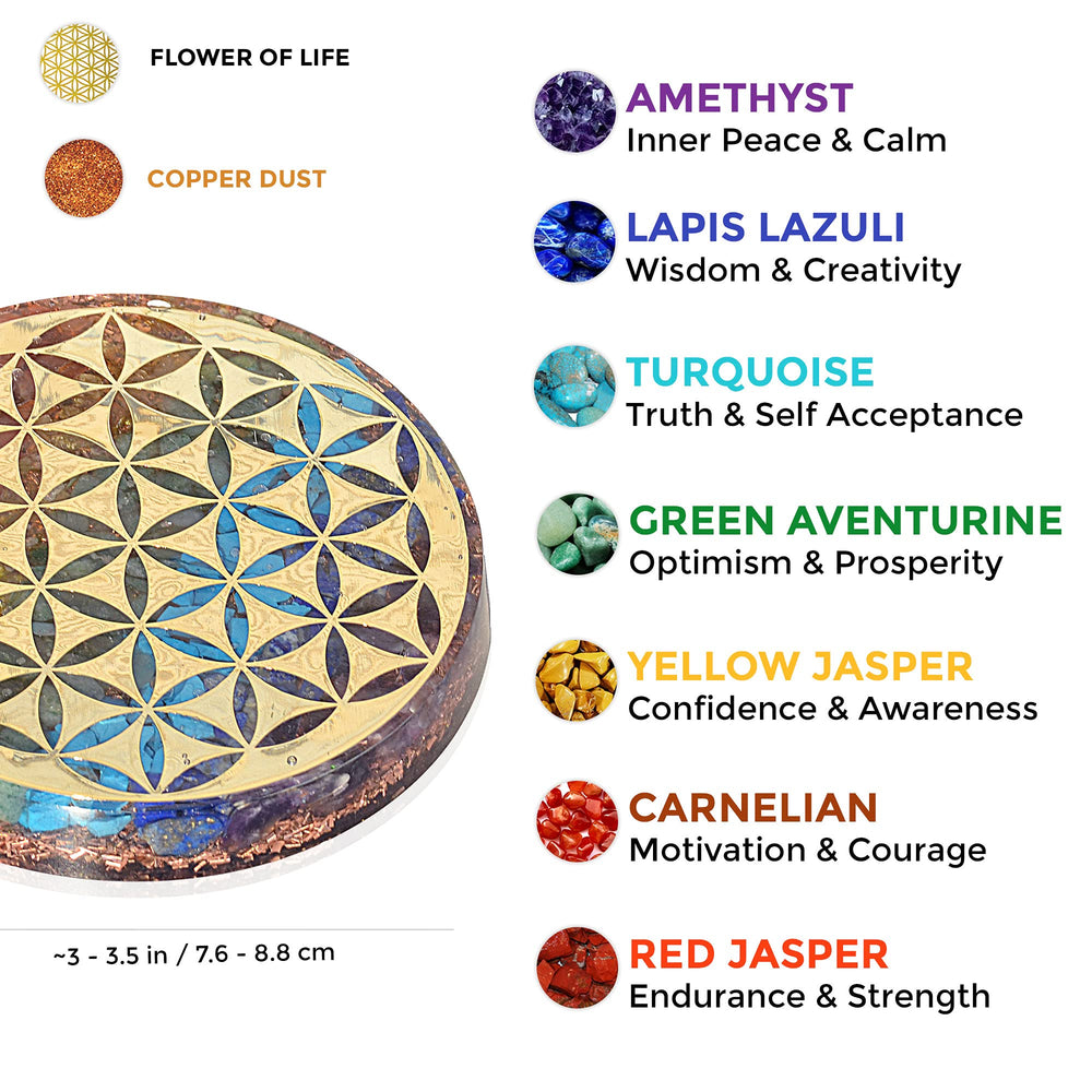 Orgonite Crystal Water Charging Plate chakra-stones close-up supports harmony and mindful hydration.