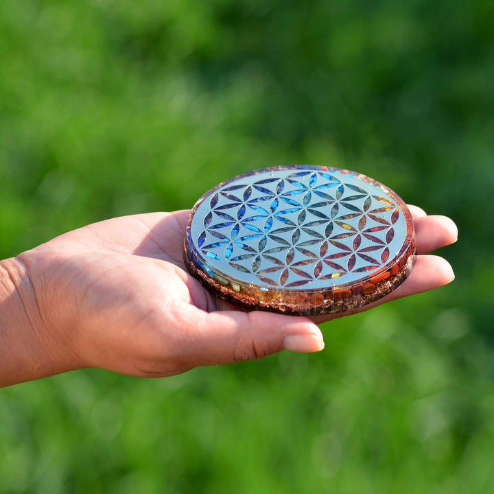 Orgonite Crystal Water Charging Plate in room setting enhances calm ambience and focus.