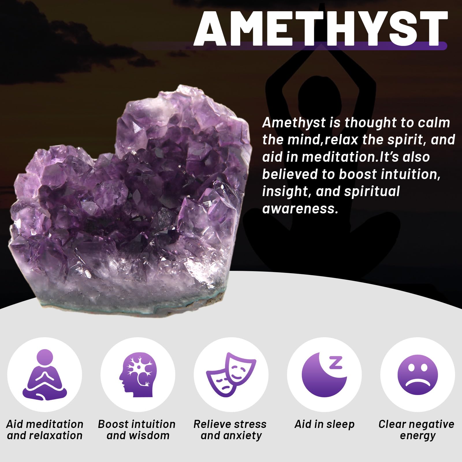 Orientrea amethyst heart with natural wire-wrapped design for rituals.