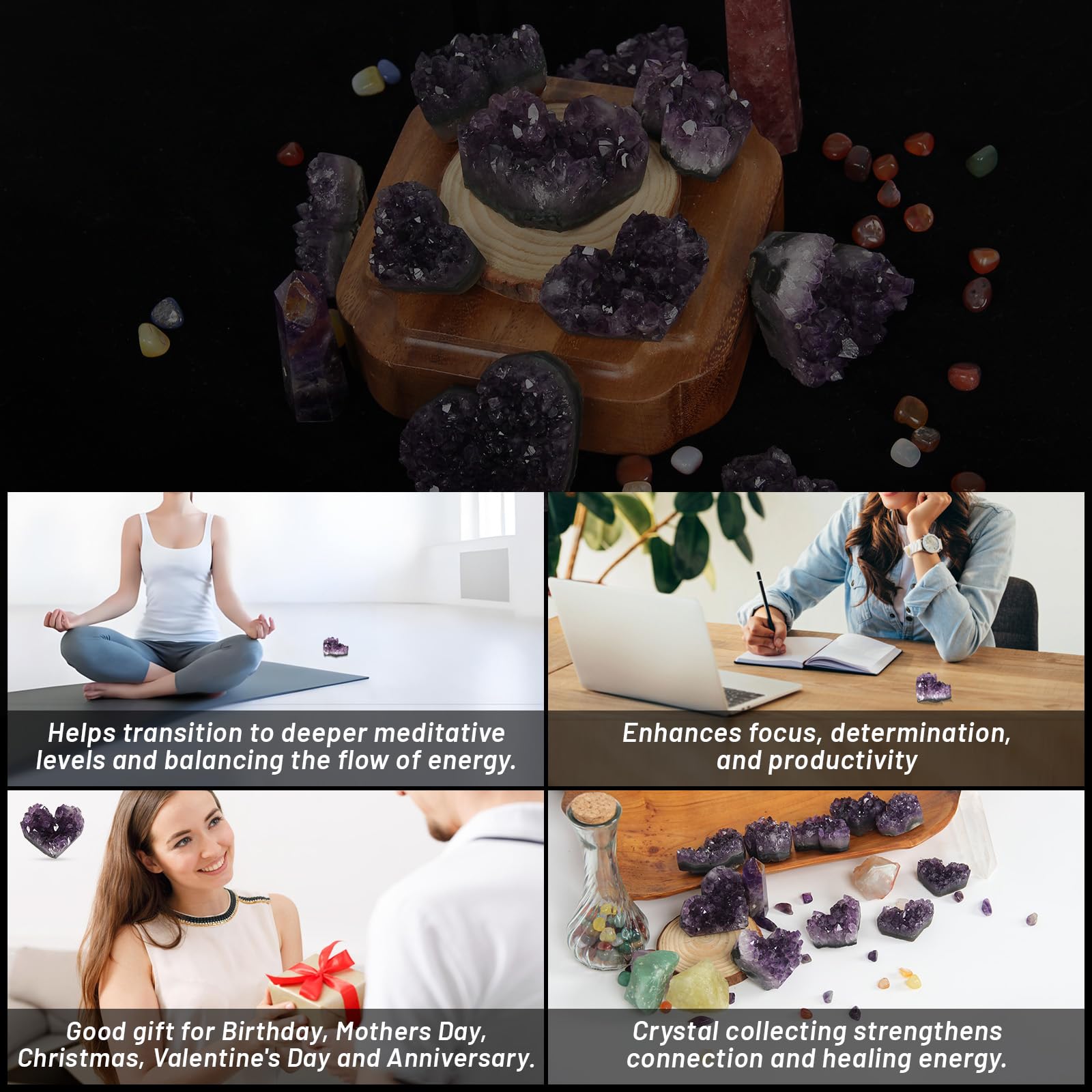 Orientrea amethyst heart cluster offers a touch of purple glow for mindful practice.