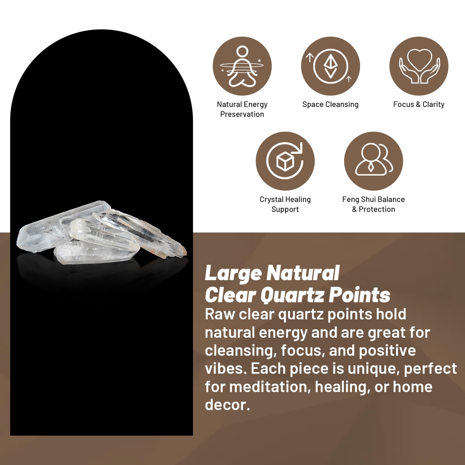 Orientrea natural quartz point suitable for cabbing and decorative display.