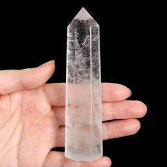 Orientrea Clear Quartz Wand close-up showing facets for meditation focus.