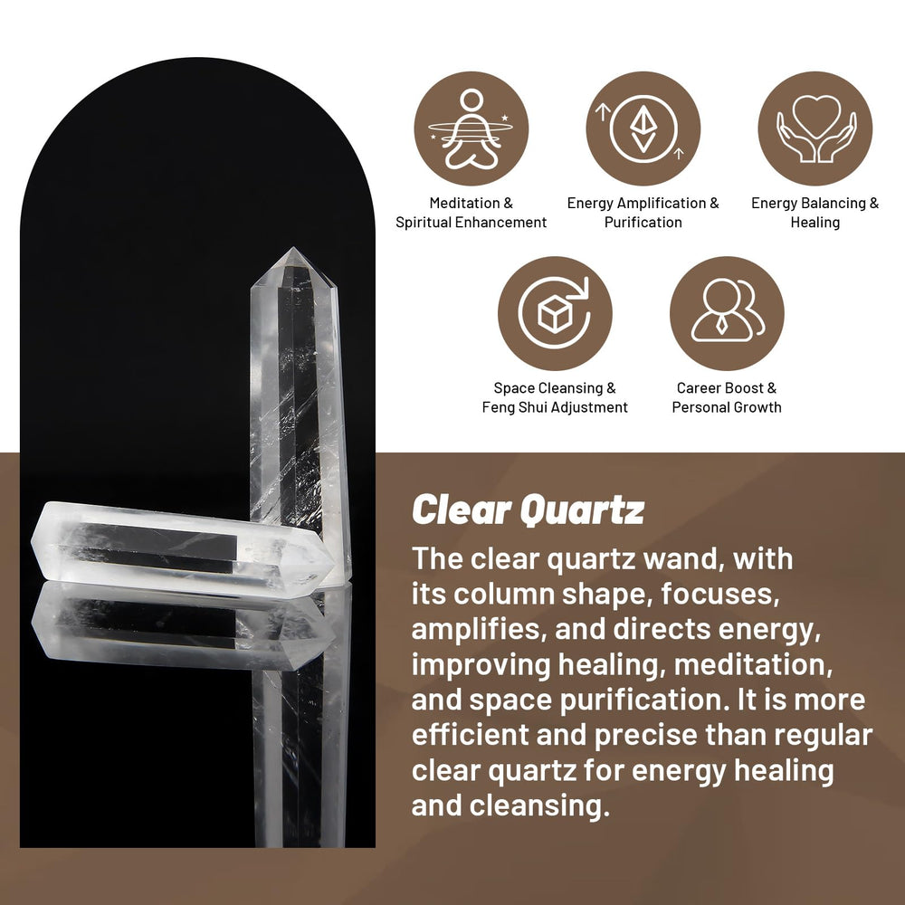 Orientrea clear quartz wand six facets, elegant visual detail for home decor.