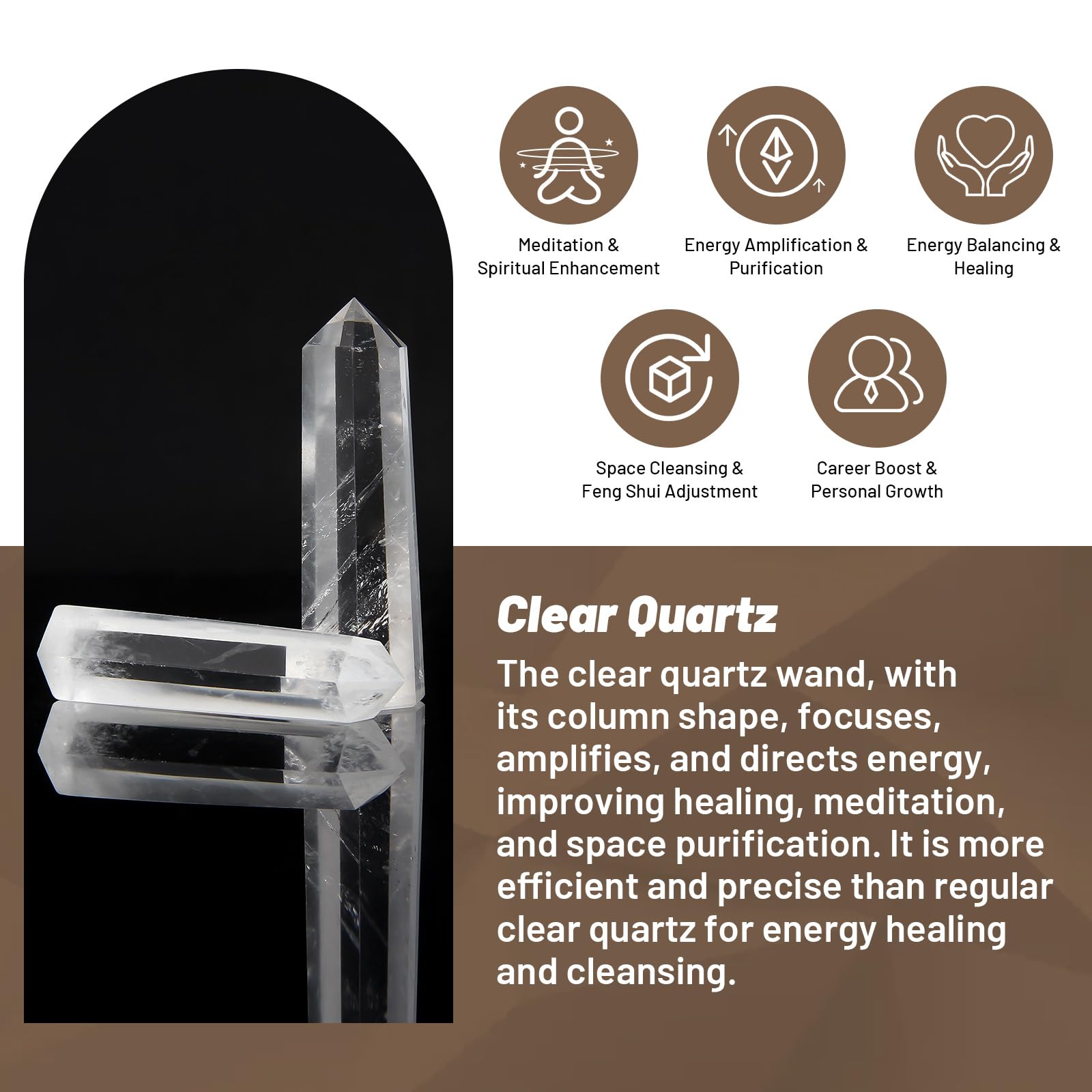 Orientrea Clear Quartz Wand polished by hand for smooth tactile feel.