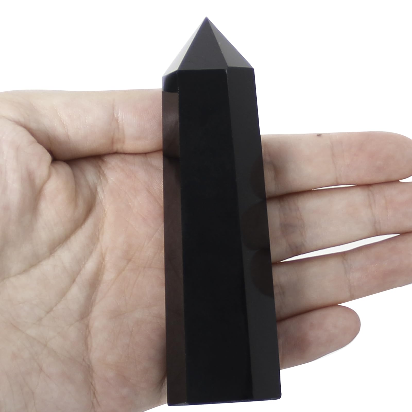Orientrea Obsidian Crystal Wand close-up highlighting six facets for grounding