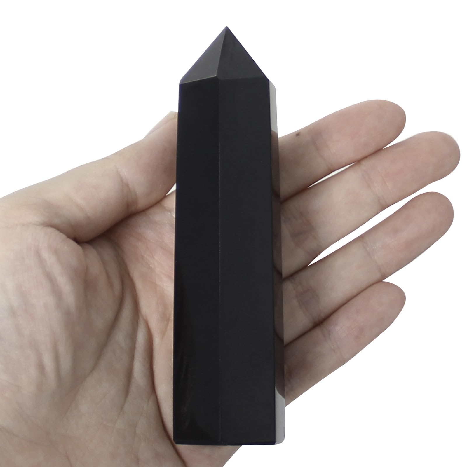 Orientrea Obsidian Crystal Wand, 6-facet close-up for focused meditation.