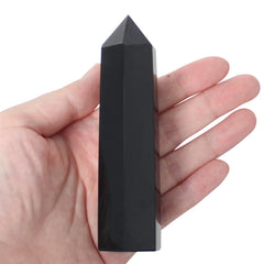 Orientrea Obsidian Crystal Wand, 6-facet close-up for focused meditation.