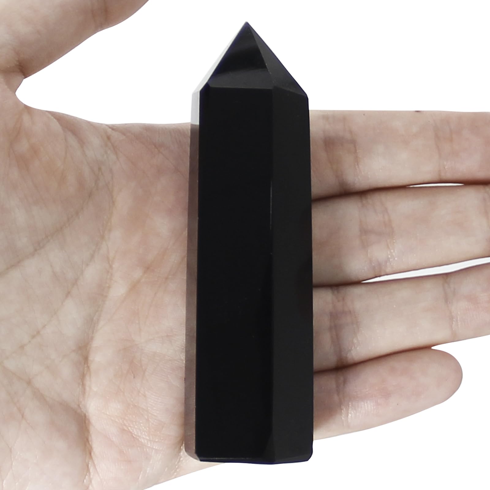 Orientrea Obsidian Wand closeup showing natural polish for meditation focus.