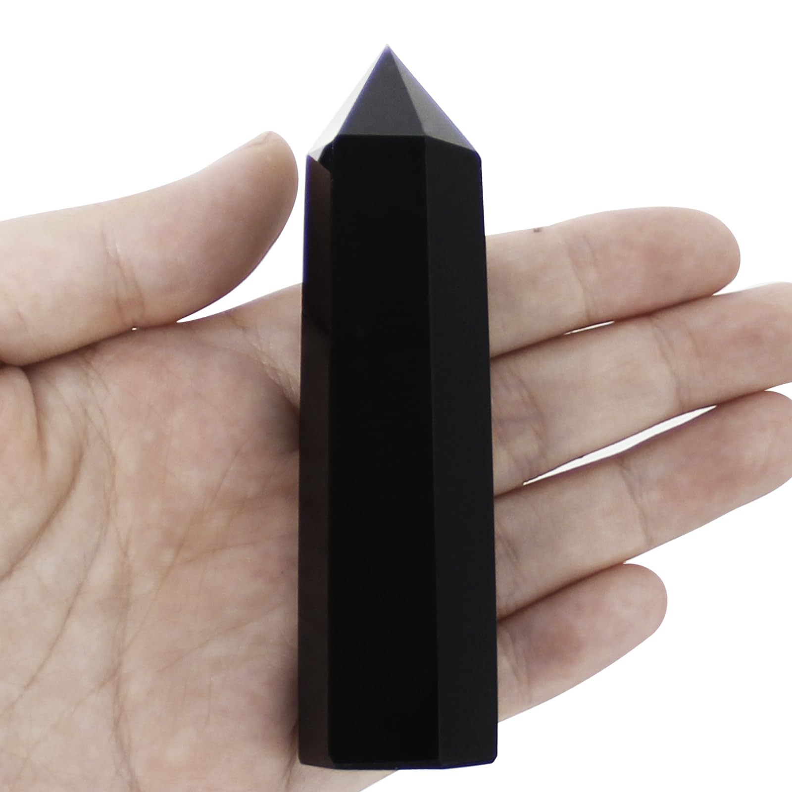 Orientrea Obsidian Wand close-up with polished six-facet tip for mindful touch and focus