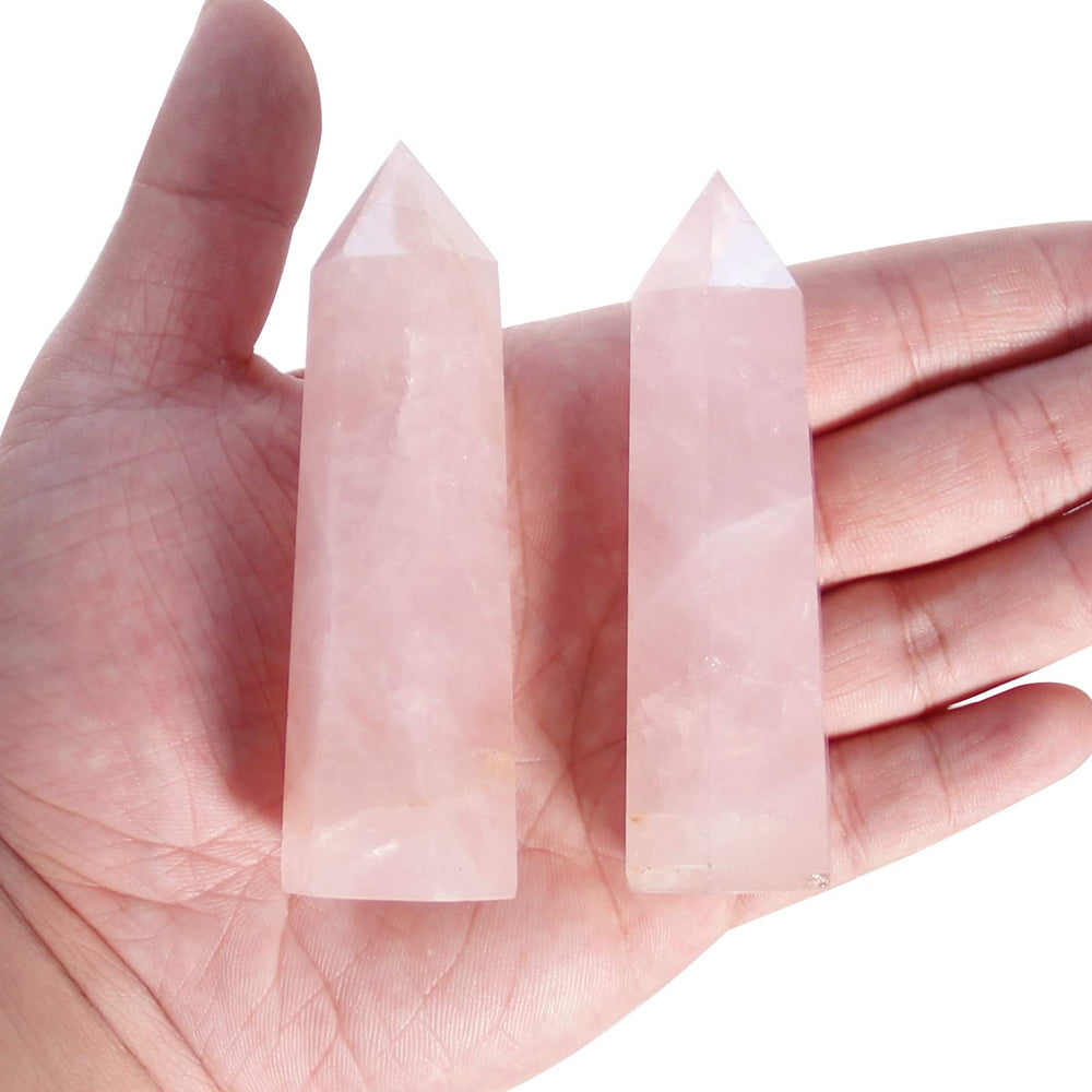 Orientrea Rose Quartz Wand Set 1 – smooth faceted wands for heart chakra focus and relaxation.