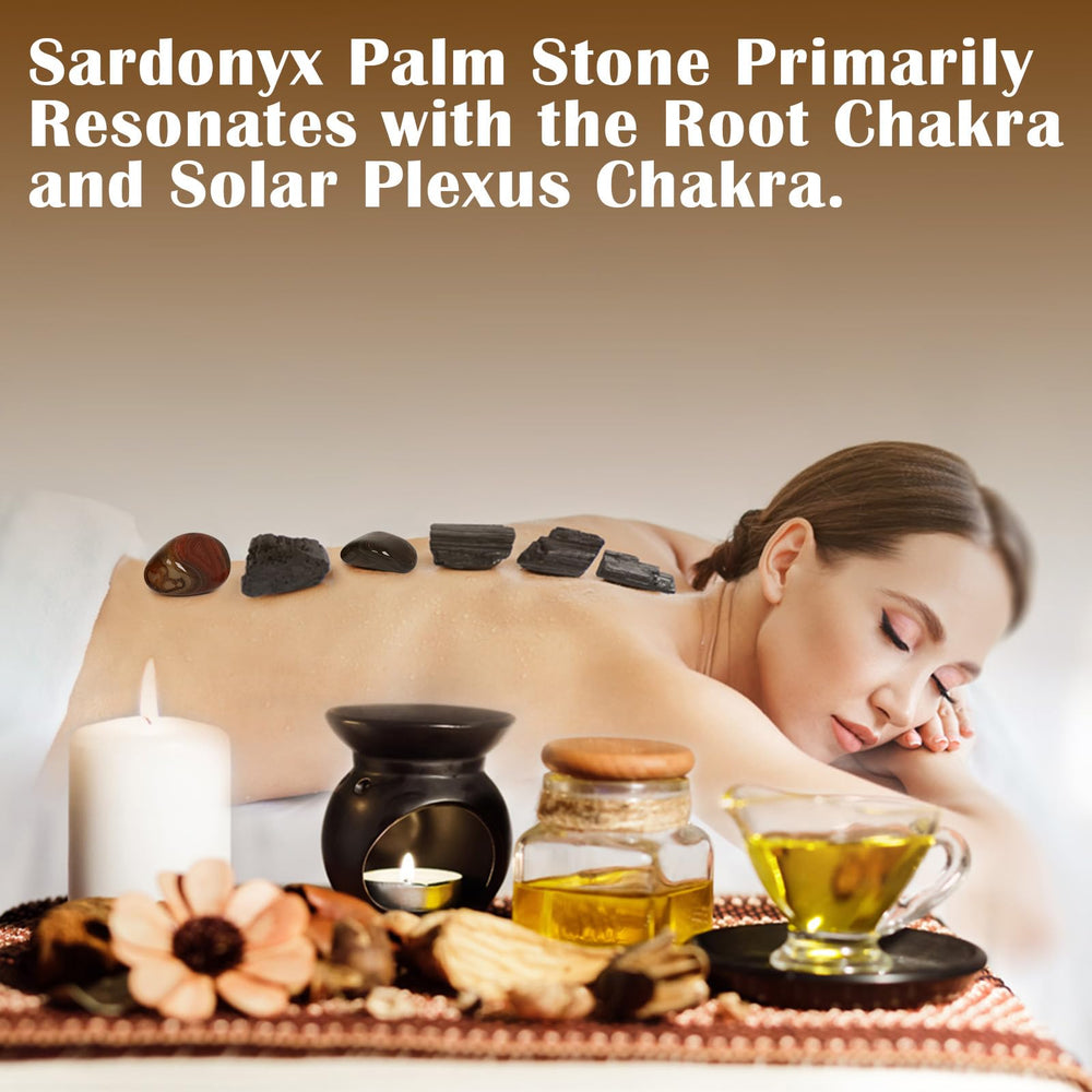 Orientrea Sardonyx palm-stone arrangement highlighting natural texture and color.
