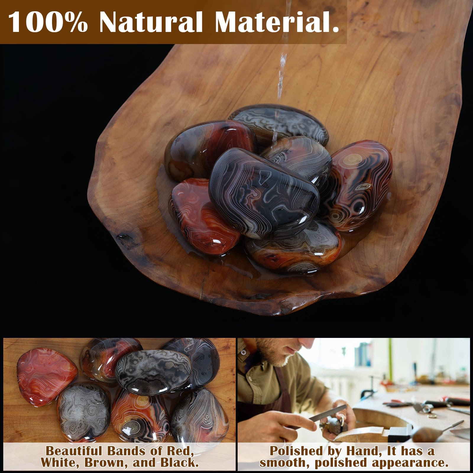 Orientrea Sardonyx palm stone packaging display, ideal for gifting and collection.