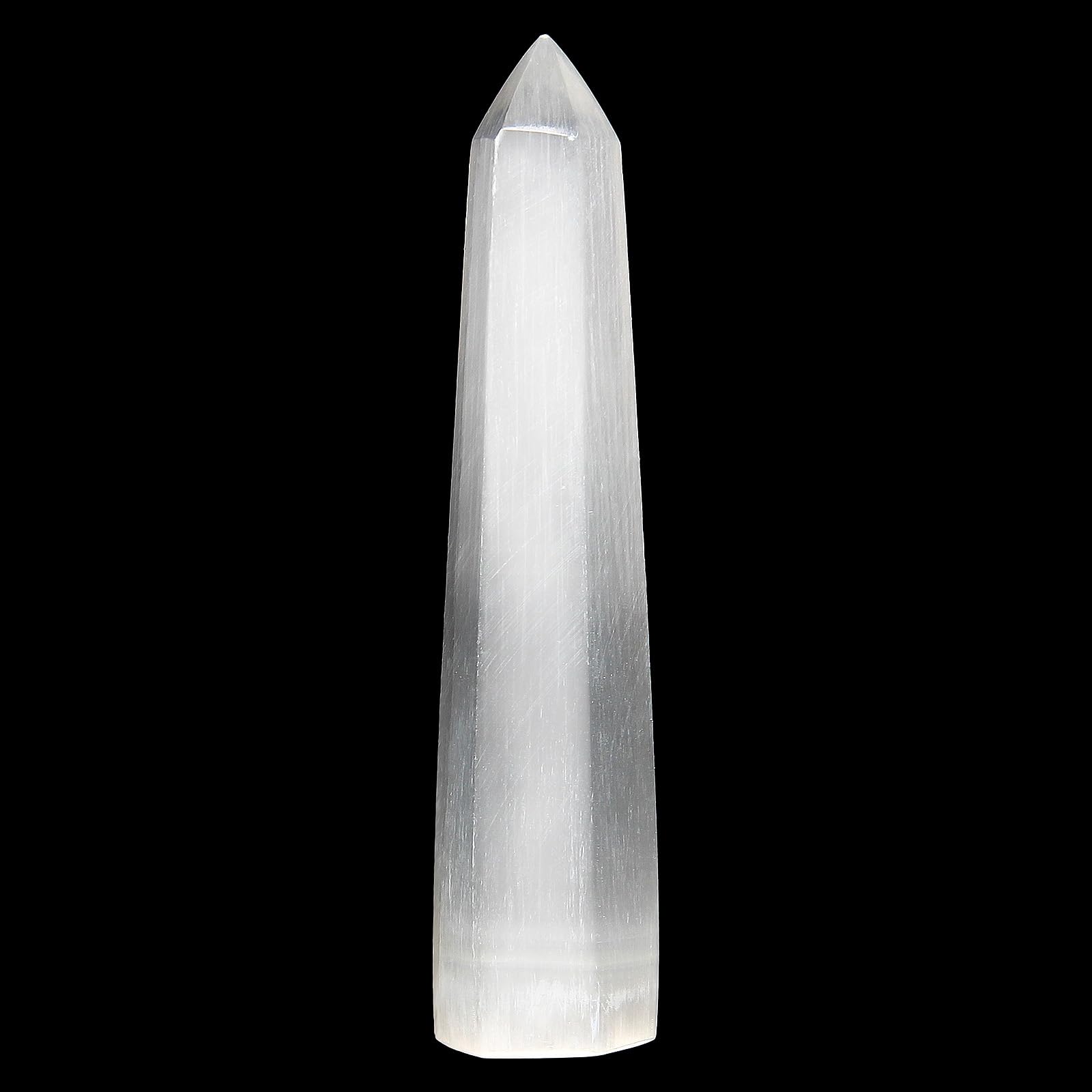 Close-up of Orientrea selenite wand showing smooth, polished surface.