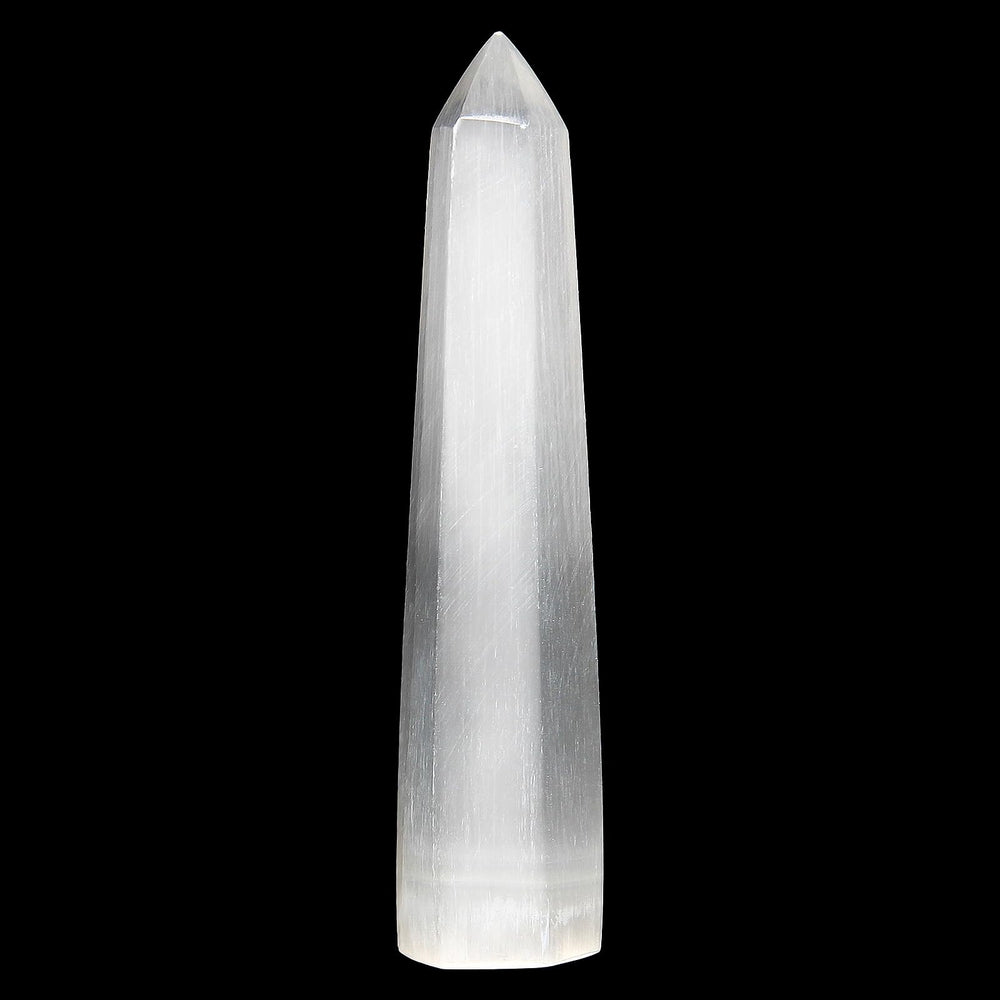 Close-up of Orientrea selenite wand showing smooth, polished surface.