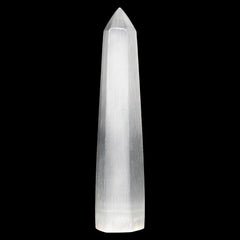 Close-up of Orientrea selenite wand showing smooth, polished surface.