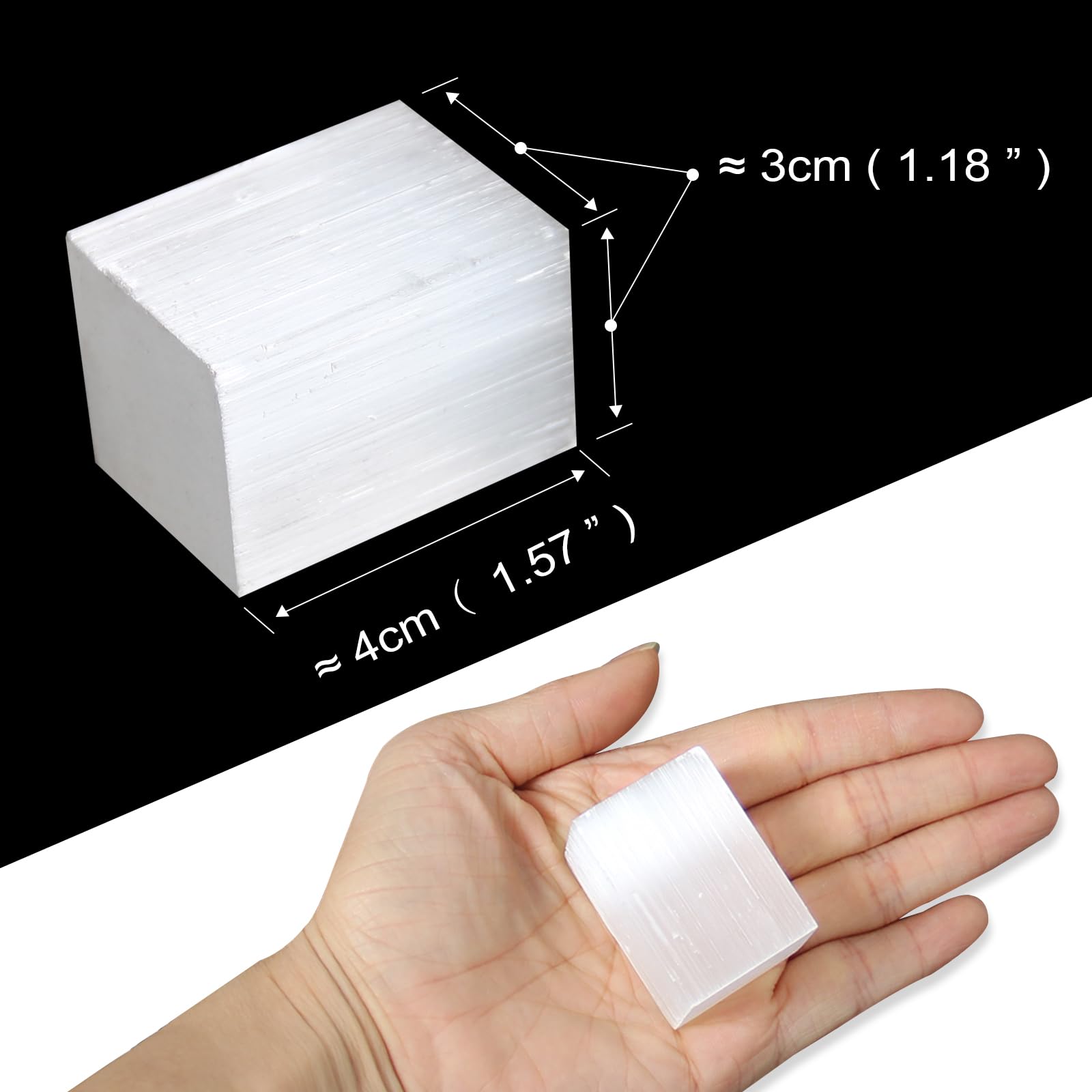 Orientrea Selenite Cube hand-cut highlighting artisan craft and unique energy.