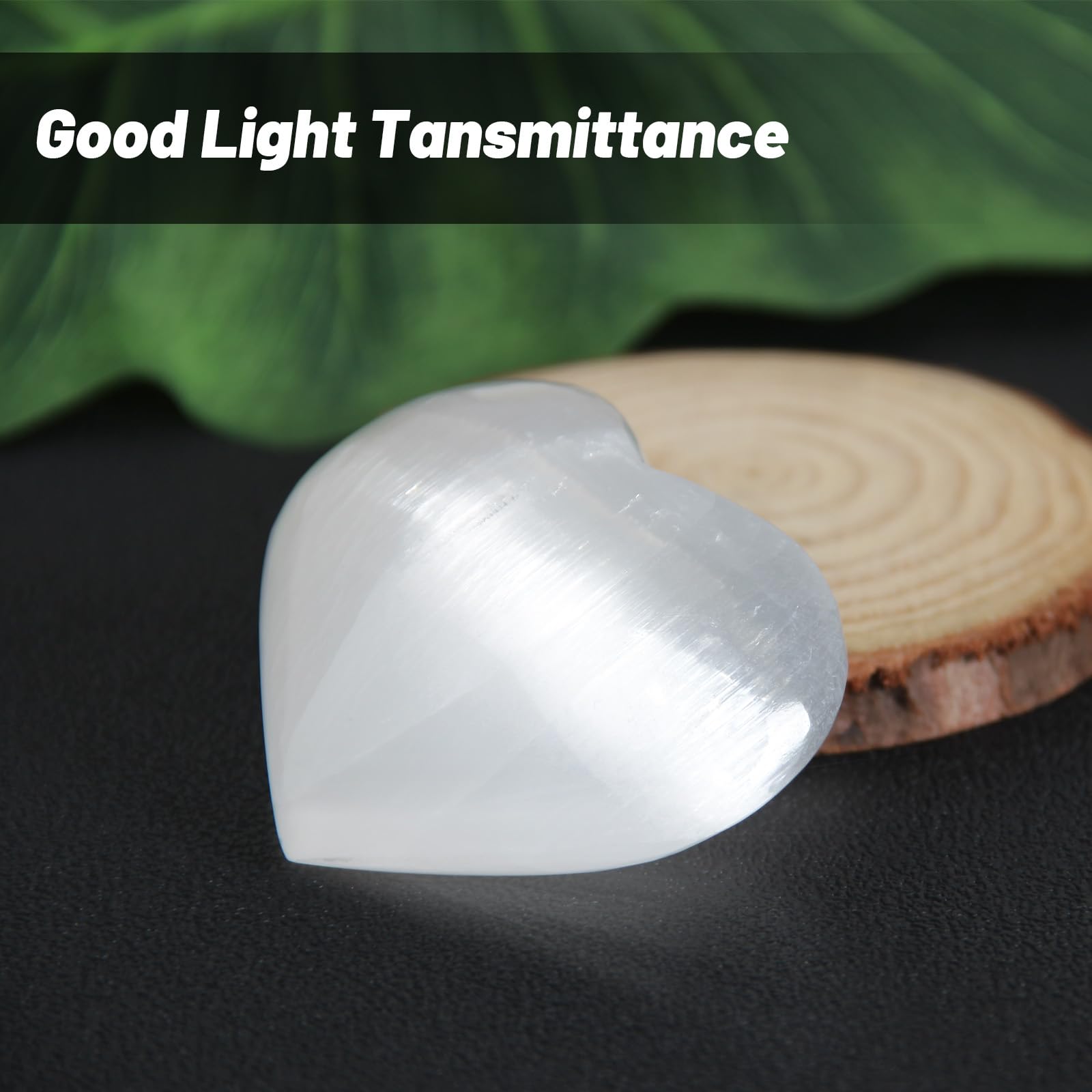 Orientrea selenite heart back view highlighting hand-polished finish