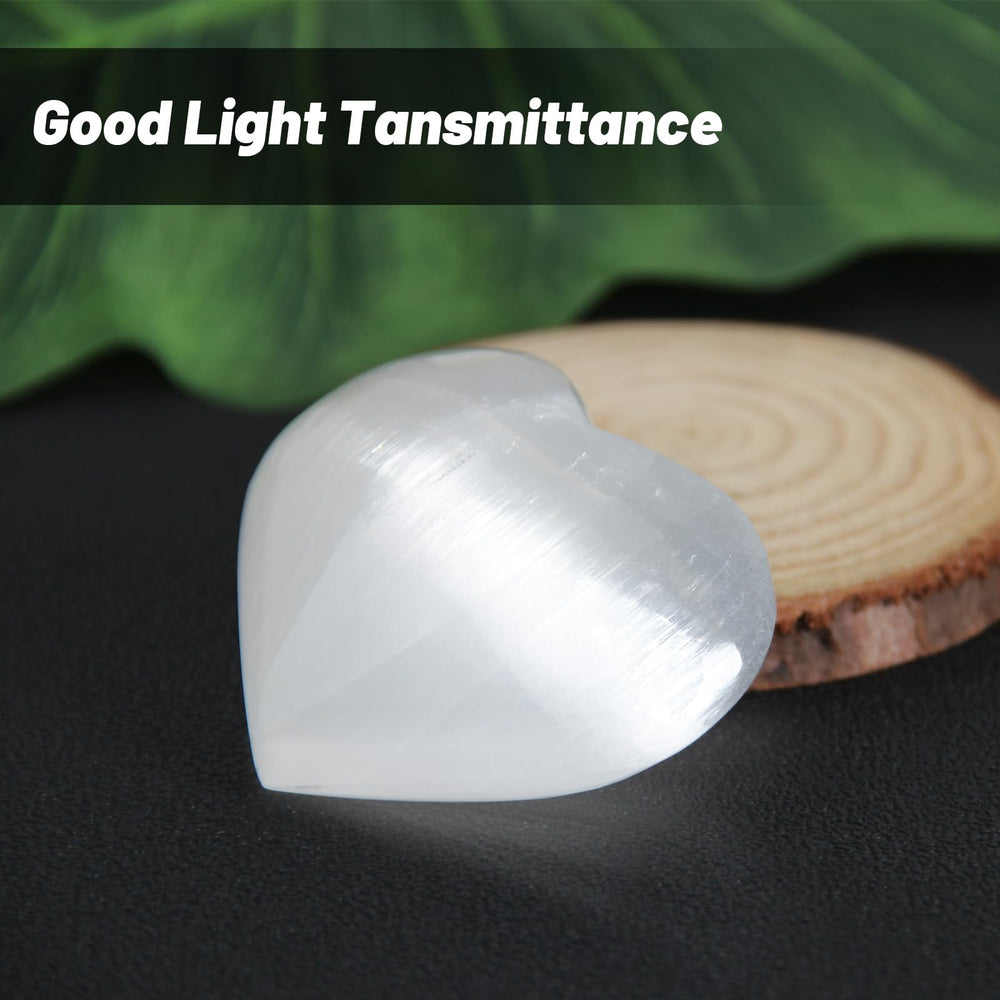 Orientrea selenite heart back view highlighting hand-polished finish