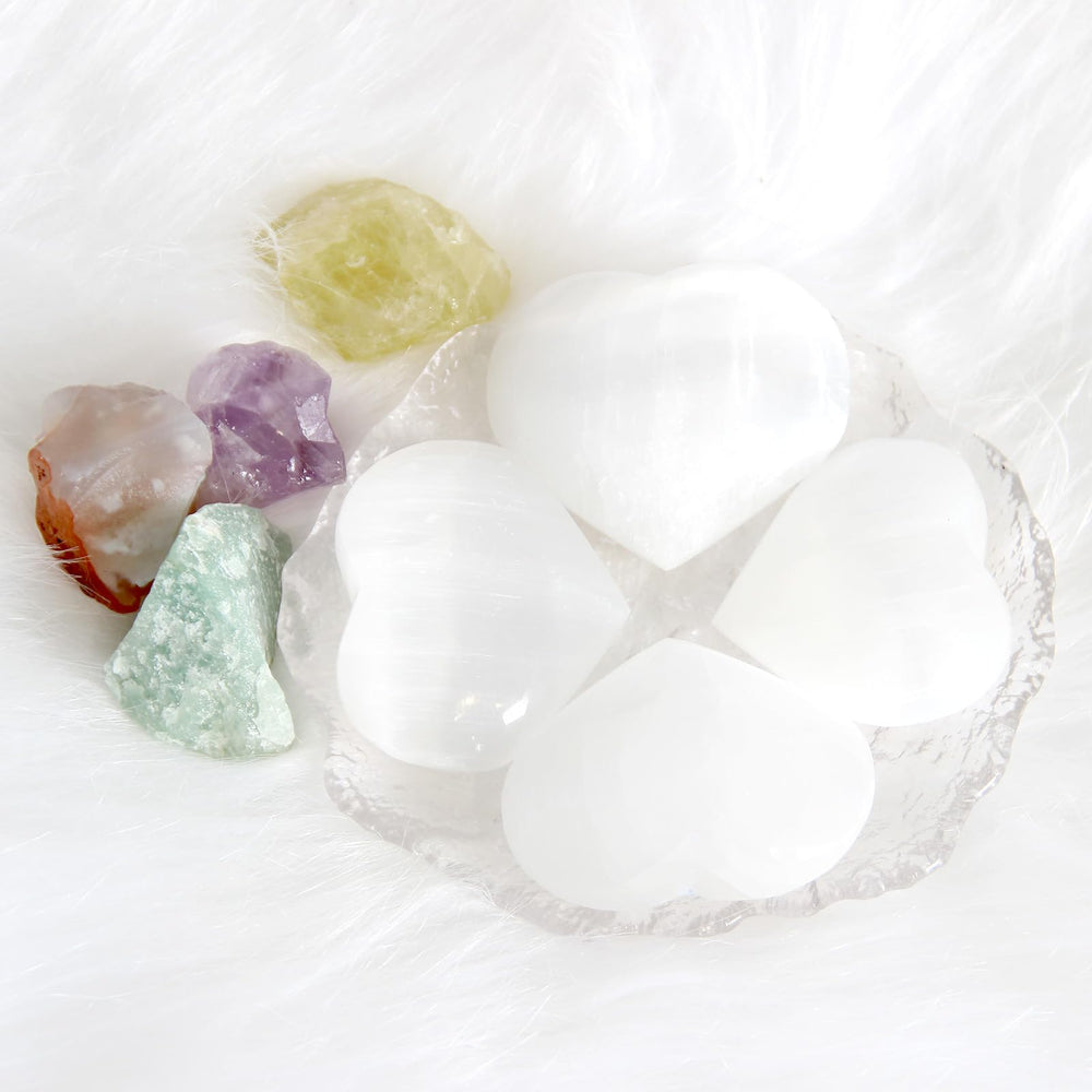 Orientrea selenite heart in meditation space enhancing focus