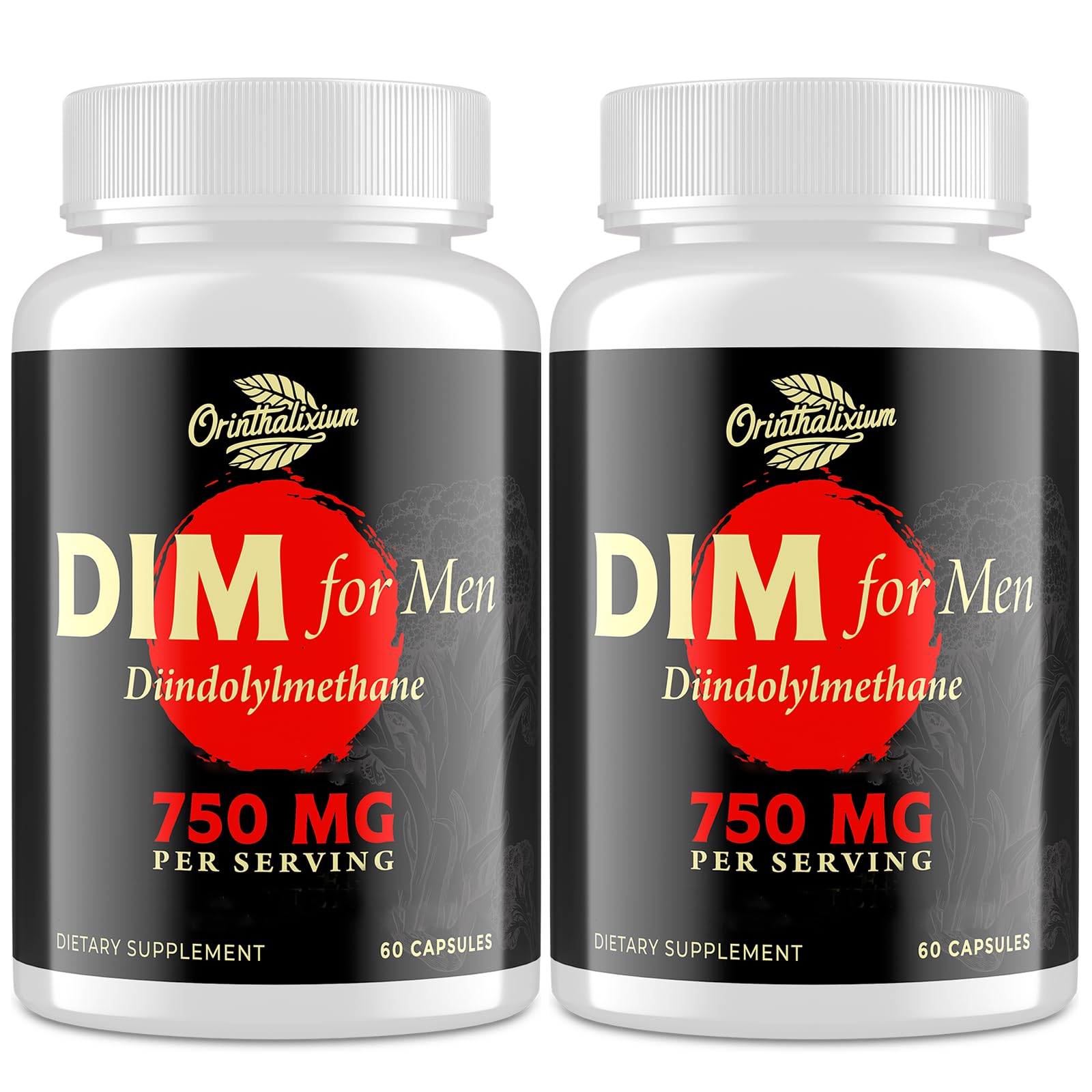 Orinthalixium DIM Men 750mg bottle front for daily hormone balance.