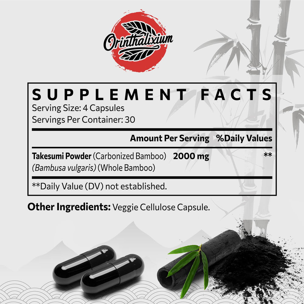 Orinthalixium Takesumi bamboo charcoal visual, high porosity for adsorption potential.