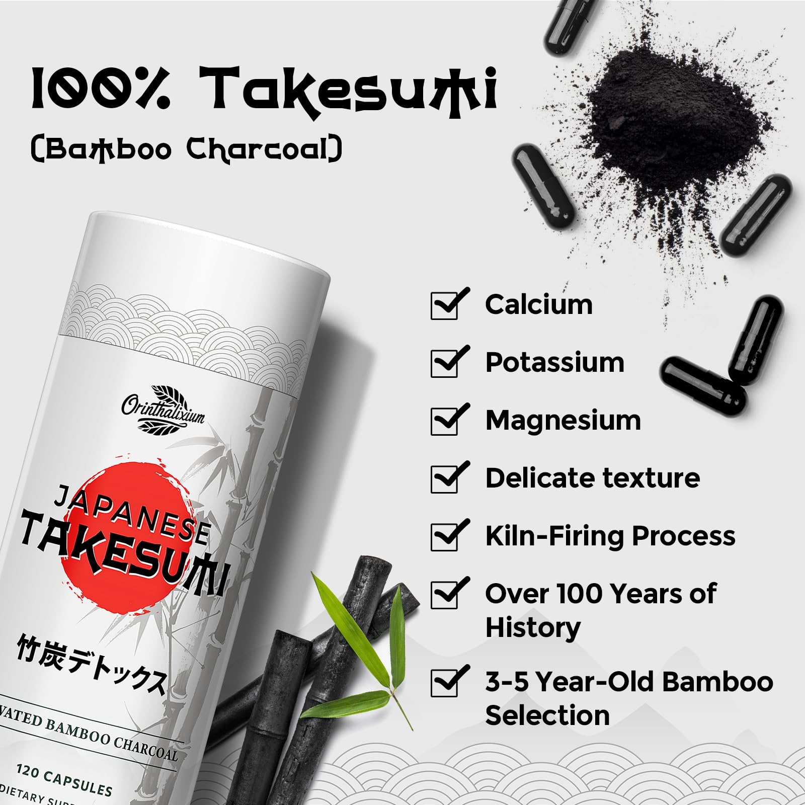 Orinthalixium Takesumi activated charcoal, gluten-free and allergen-aware.