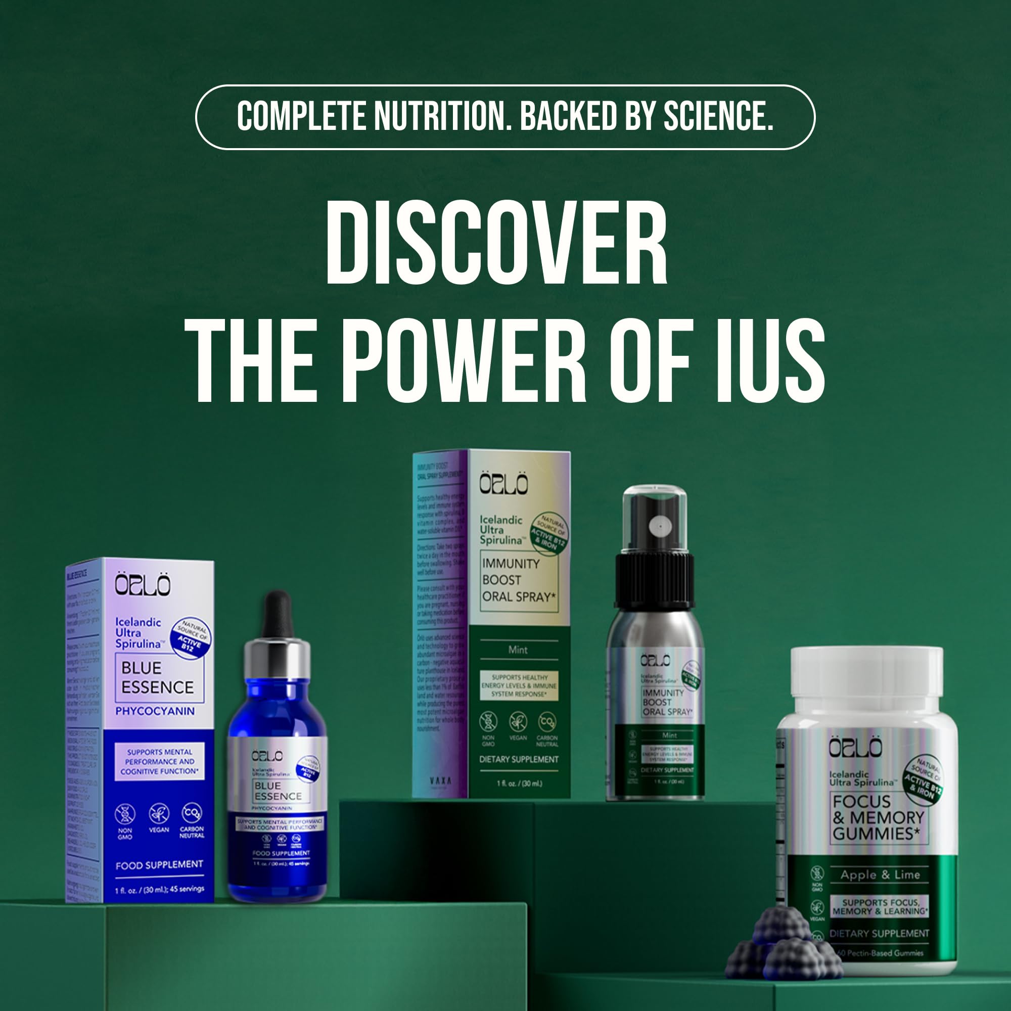 Orlo product packaging highlighting sustainability and vegan-certified process