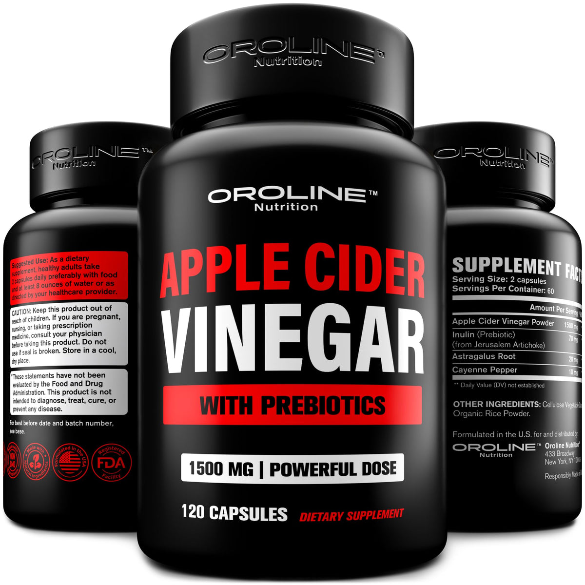OroLine Nutrition cápsulas ACV 1500 mg sin sabor para energía diaria.