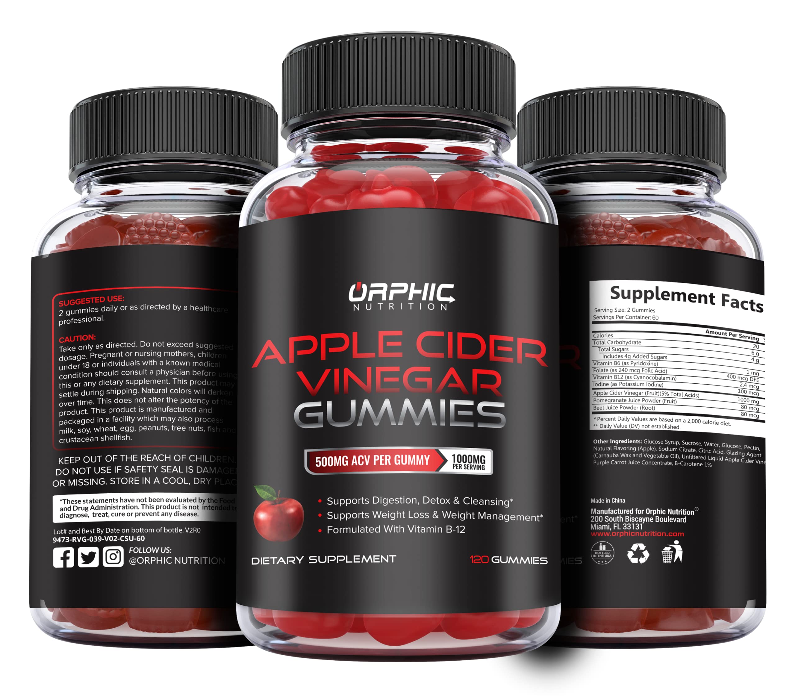 Orphic Nutrition ACV Gummies 120-count bottle on a kitchen counter