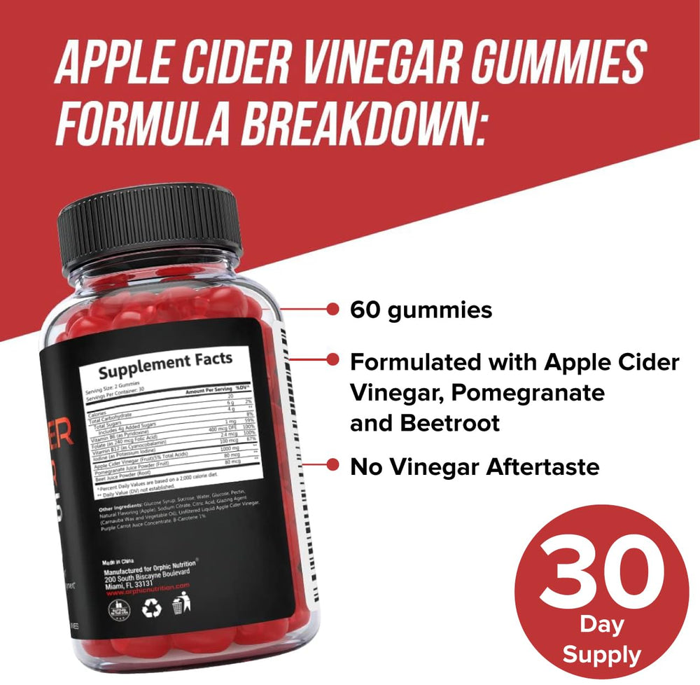 Orphic Nutrition ACV Gummies label highlights 1000mg per serving and two-gummy serving
