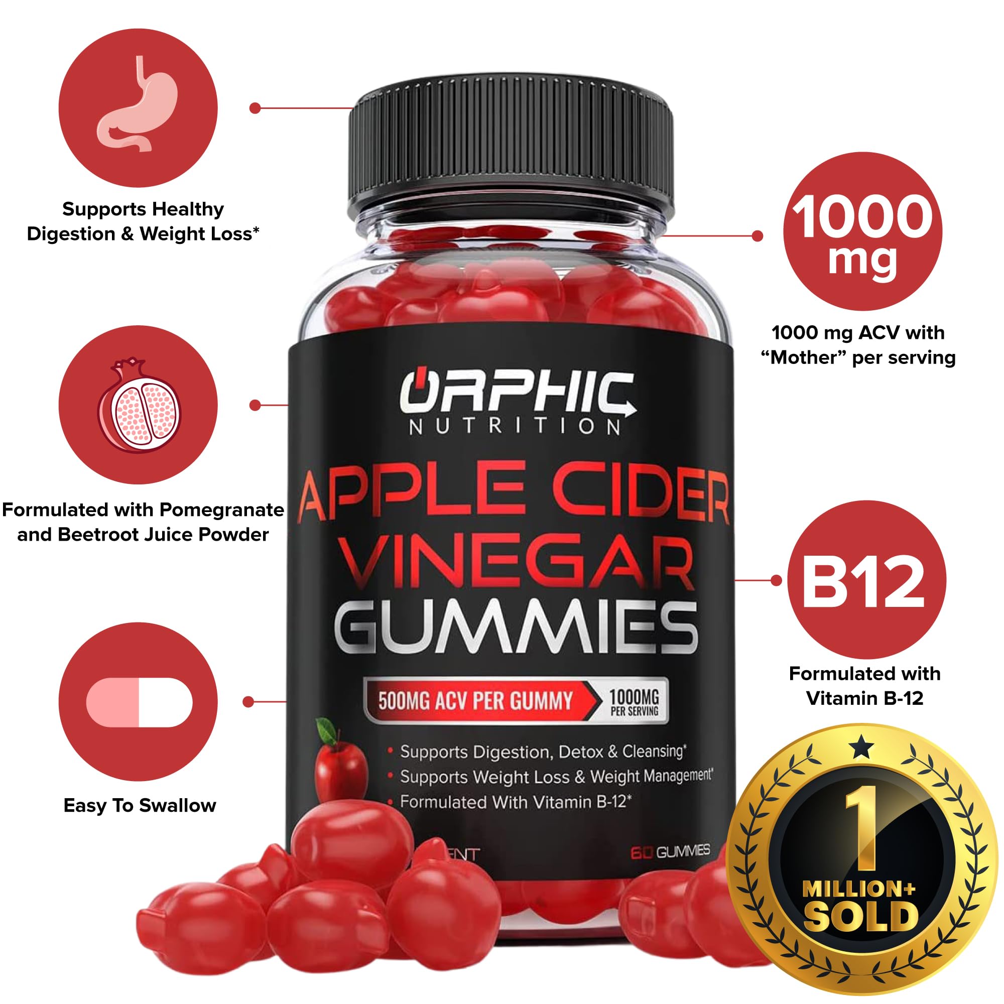 Orphic Nutrition ACV Gummies packaging displayed, tasty apple cider bite for on-the-go use